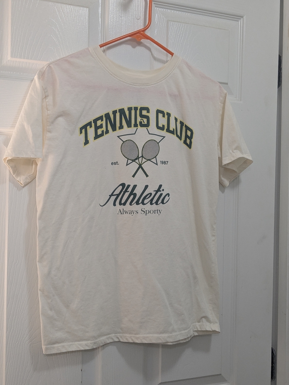 Tennis Club Athletic Graphic Tee - Cream with Green Print